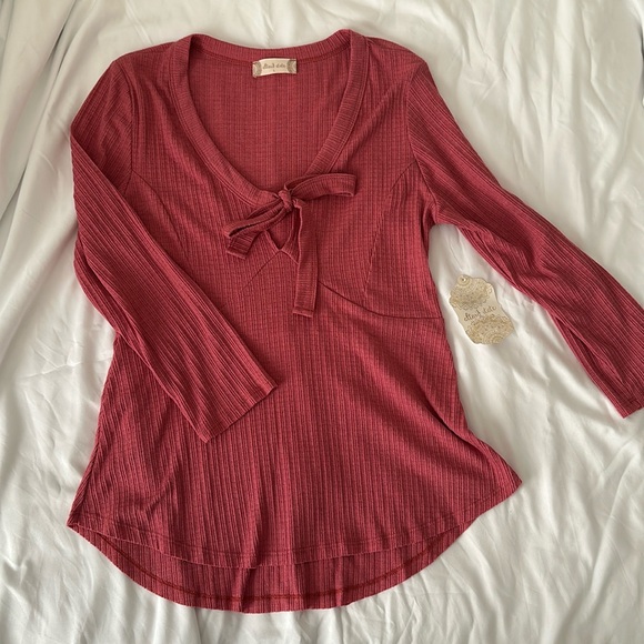 Altar'd State Tops - NWT Altar'd State Marsala Long Sleeve Bow Top Size Large